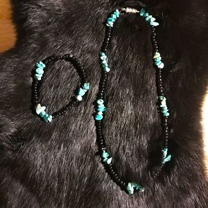 Black beads with rocks, MAGNETIC CLASP!! (Set)